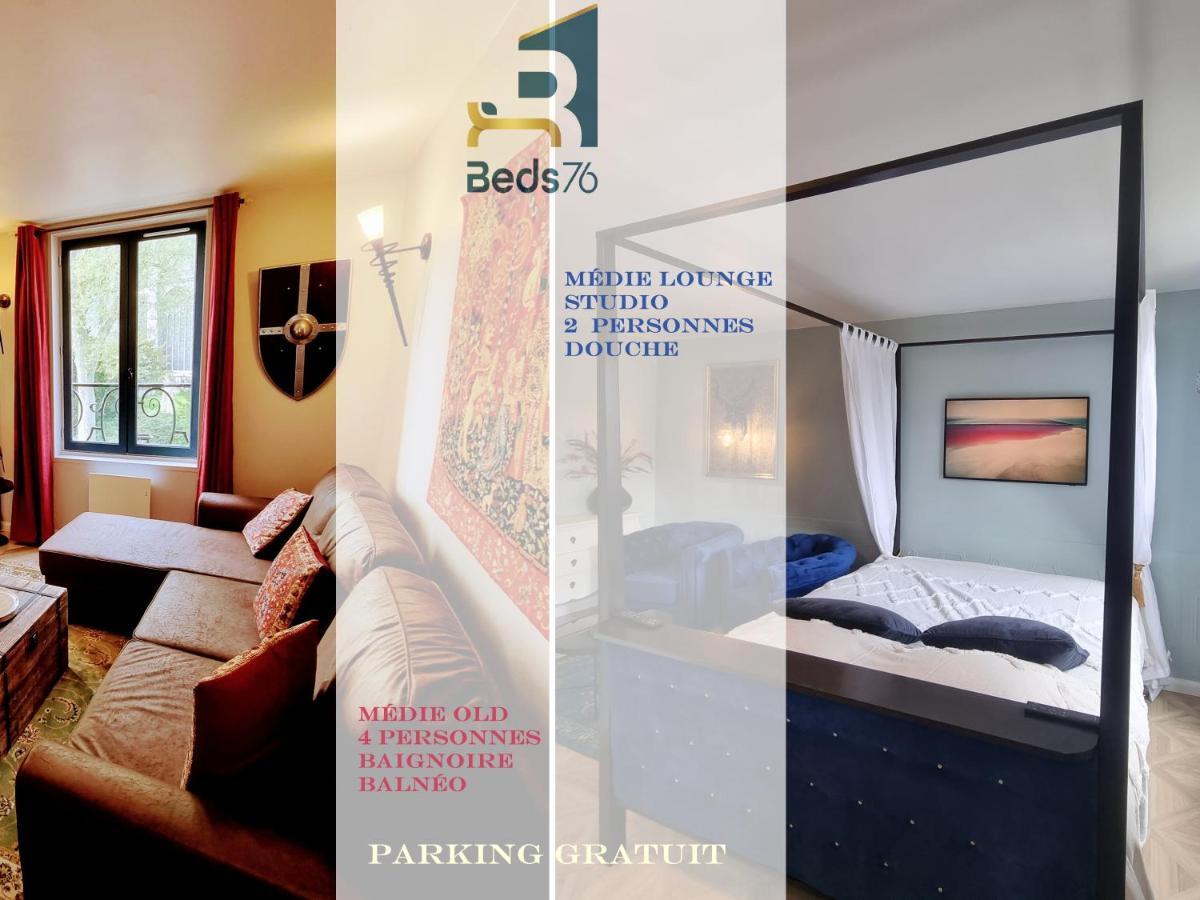 2 Appt Medielounge Ou Medieold, Parking Vue Magnifique Par Beds76 Rouen Kültér fotó